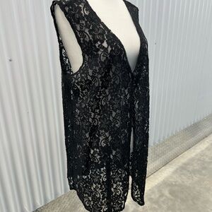 Marcella Black Lace Sheer Vest Women’s Size 12 – Sleeveless Open Front Overlay